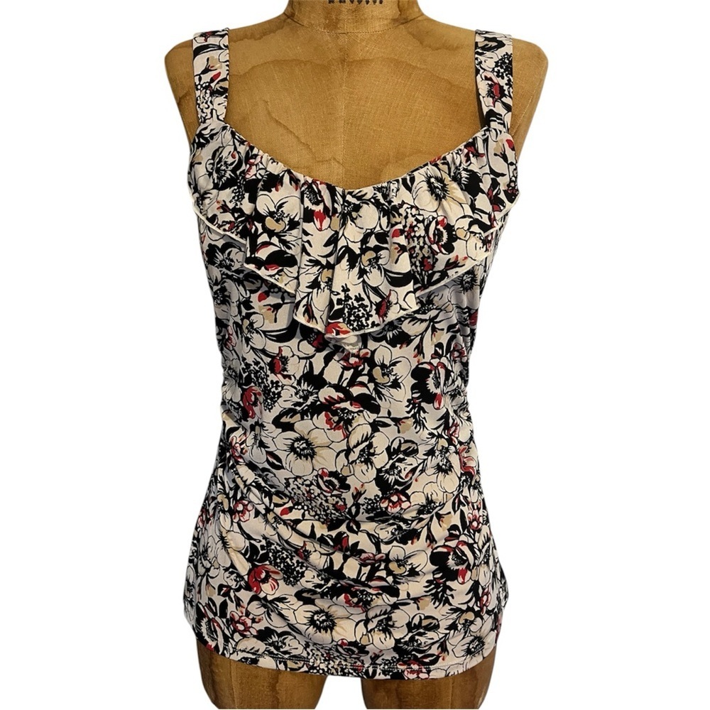 White House Black Market Black and White Floral Tank Top Like New! XS
